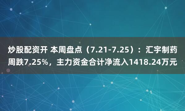 炒股配资开 本周盘点（7.21-7.25）：汇宇制药周跌7.25%，主力资金合计净流入1418.24万元